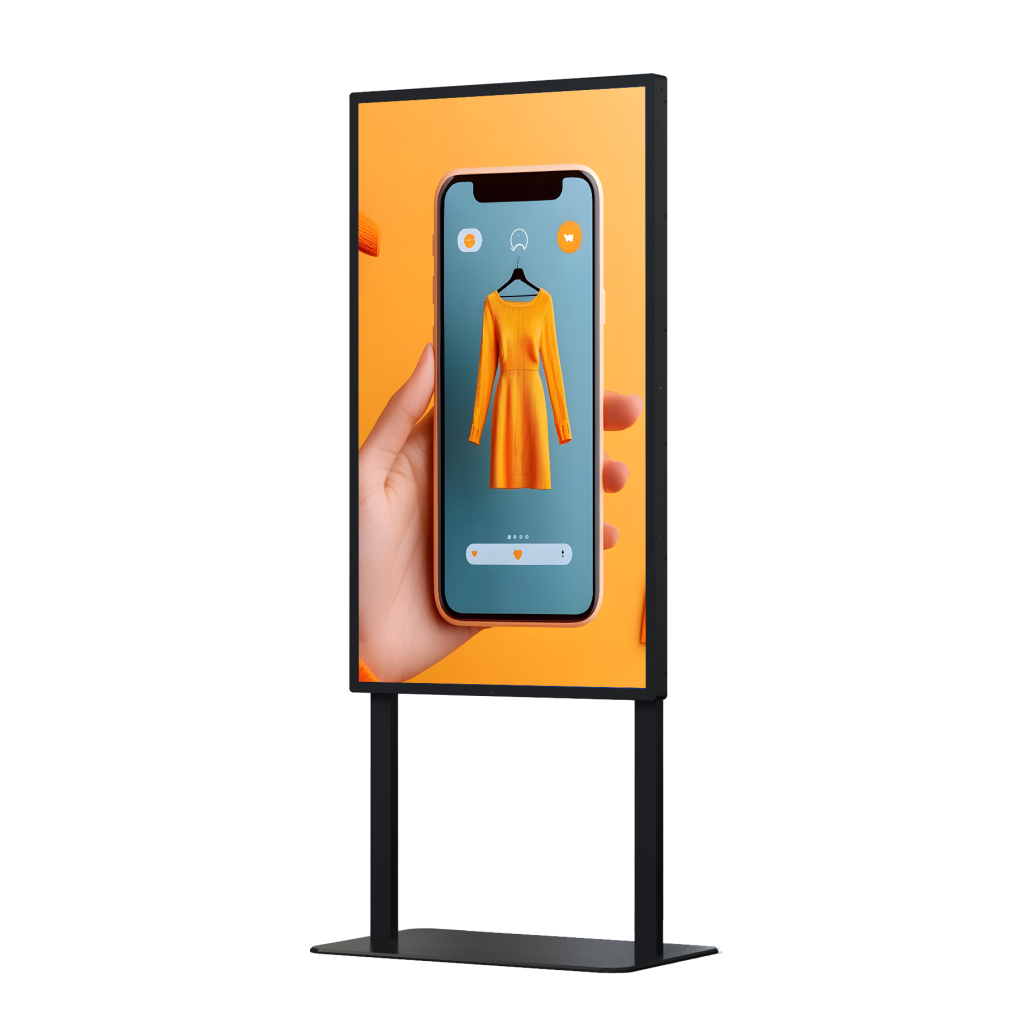 Ecran vitrine en totem caisson contenu