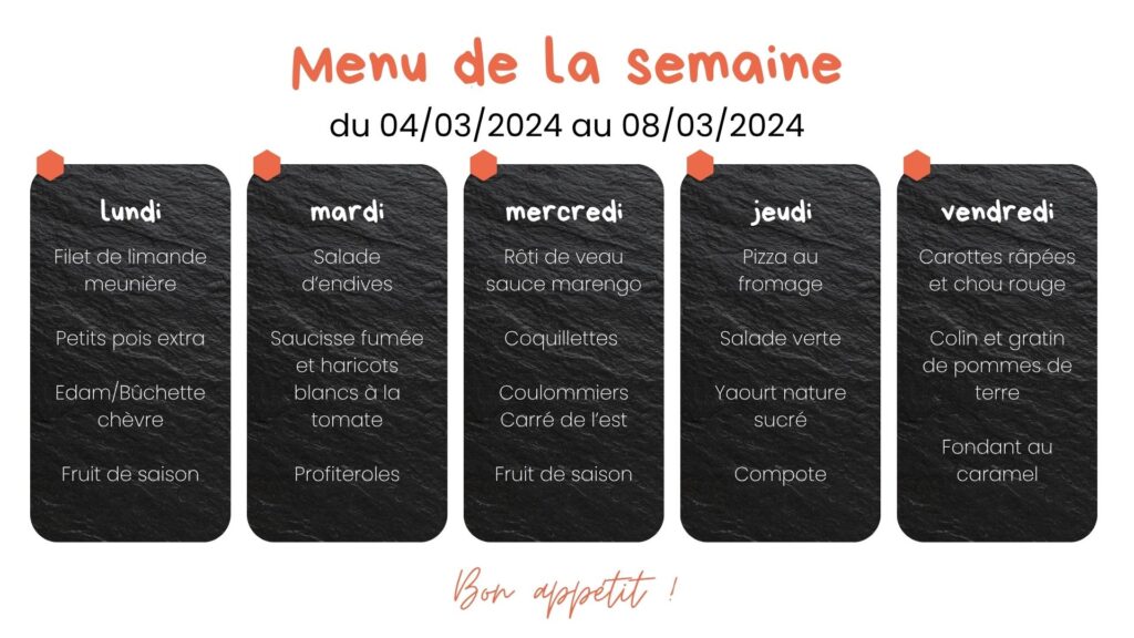 Affichage dynamique enseignement - Menu de la semaine